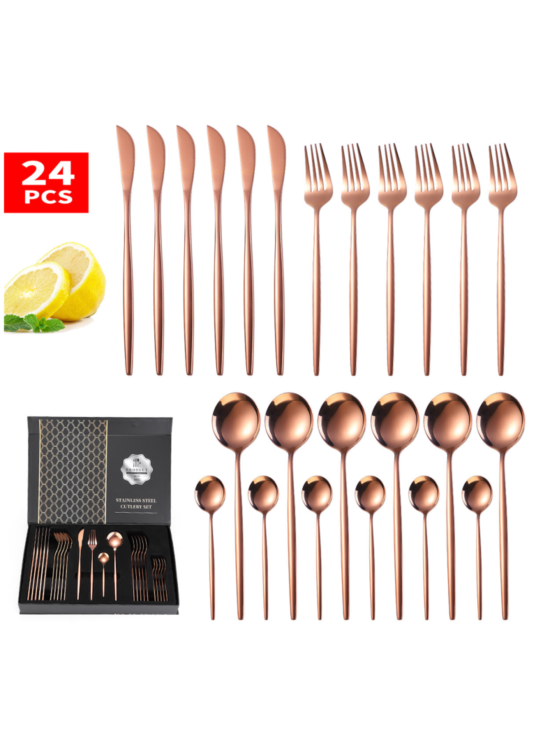 Set tacamuri portugheze, din inox 24 piese, cu suport,rose, 7912, trendysanitary.ro