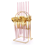 Set tacamuri portugheze, din inox 24 piese, cu suport, roz-gold, 8444, trendysanitary.ro
