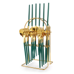Set tacamuri portugheze, din inox 24 piese, cu suport, verde-gold, 1516, trendysanitary.ro