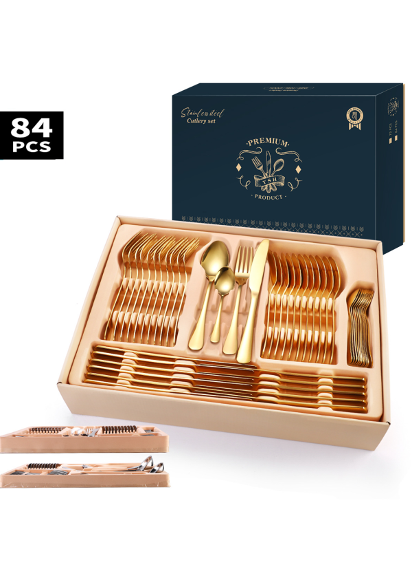 Set tacamuri stainless steel 84 piese,gold, 6147, trendysanitary.ro