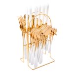 Set tacamuri stainless stell,24 piese, cu suport, alb-gold, 9339, trendysanitary.ro