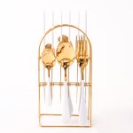 Set tacamuri stainless stell,24 piese, cu suport, alb-gold, 1881, trendysanitary.ro