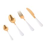 Set tacamuri stainless stell,24 piese, cu suport, alb-gold, 2418, trendysanitary.ro