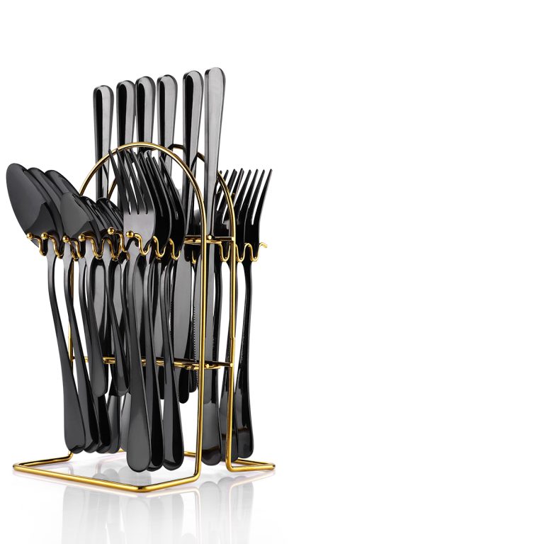Set tacamuri stainless stell,24 piese, cu suport, black, 9818, trendysanitary.ro