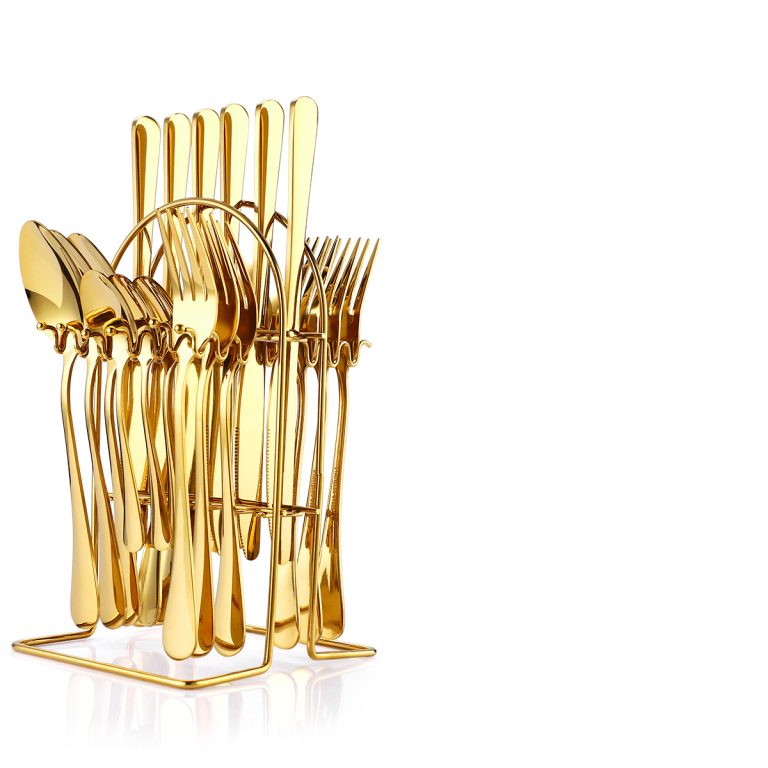 Set tacamuri stainless stell,24 piese, cu suport, gold, 1781, trendysanitary.ro