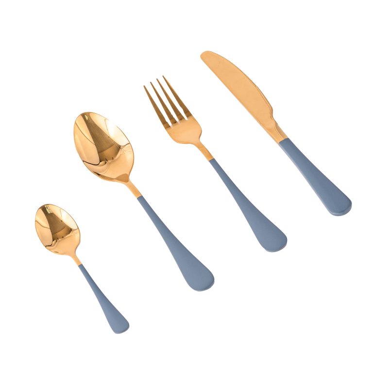 Set tacamuri stainless stell,24 piese, cu suport, gri-gold, 9047, trendysanitary.ro