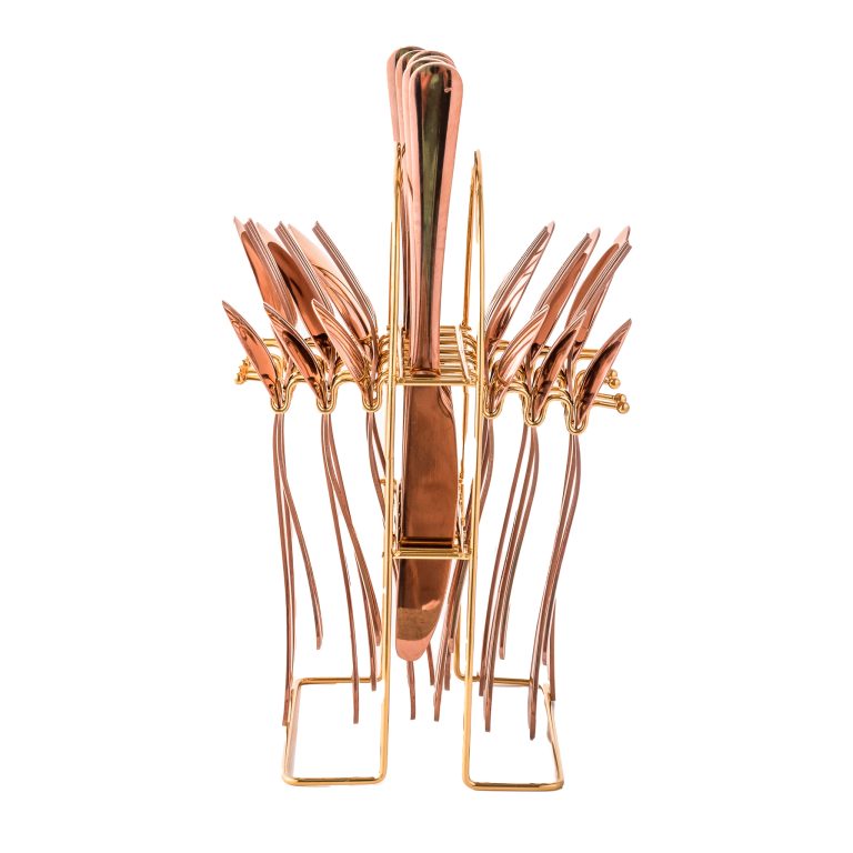 Set tacamuri stainless stell,24 piese, cu suport, rose, 3181, trendysanitary.ro