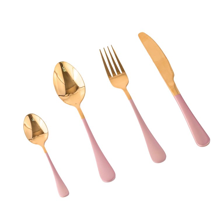 Set tacamuri stainless stell, 24 piese, cu suport, rose-gold, 5123, trendysanitary.ro