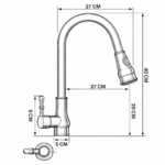 Baterie bucătărie tip lebădă, cu duș extractibil, perlator 2 funcții, finisaj crom lucios, 4475, trendysanitary.ro