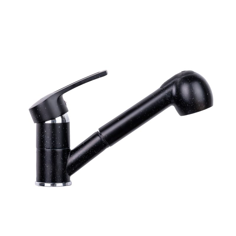 Baterii chiuveta baie, Baterie lavoar para dus extractabila,granit negru, TRENDY S, trendysanitary.ro