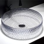 Lavoar rotund de blat TRENDY’S gri, din sticlă de cristal, 390×120 mm, 9761, trendysanitary.ro