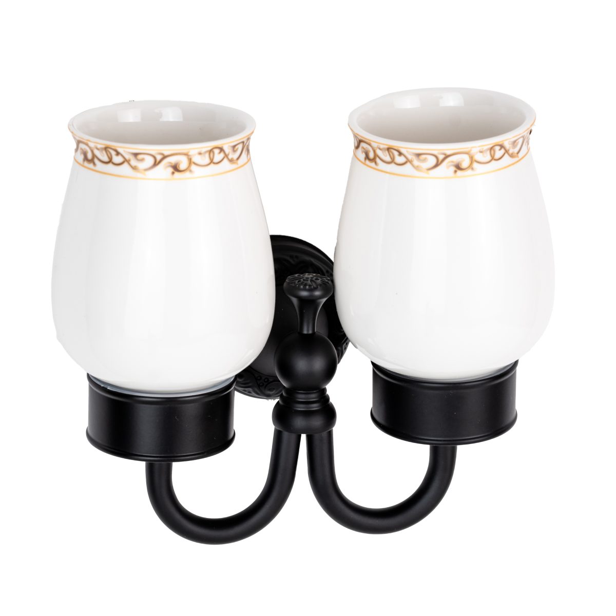 Set Accesorii Baie Premium din Alamă – Design Vintage Negru Mat & Ceramică Albă, 2909, trendysanitary.ro
