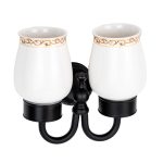 Set Accesorii Baie Premium din Alamă – Design Vintage Negru Mat & Ceramică Albă, 4643, trendysanitary.ro