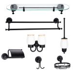 Set Accesorii Baie Premium din Alamă – Design Vintage Negru Mat & Ceramică Albă, 5001, trendysanitary.ro