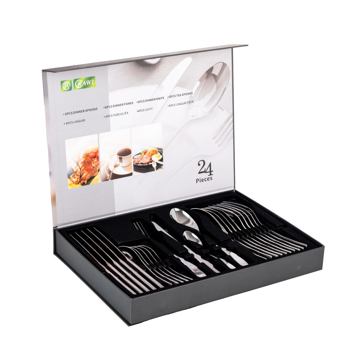 Set Tacâmuri 24 Piese RAWI din Inox – Design Modern și Minimalist, 5728, trendysanitary.ro
