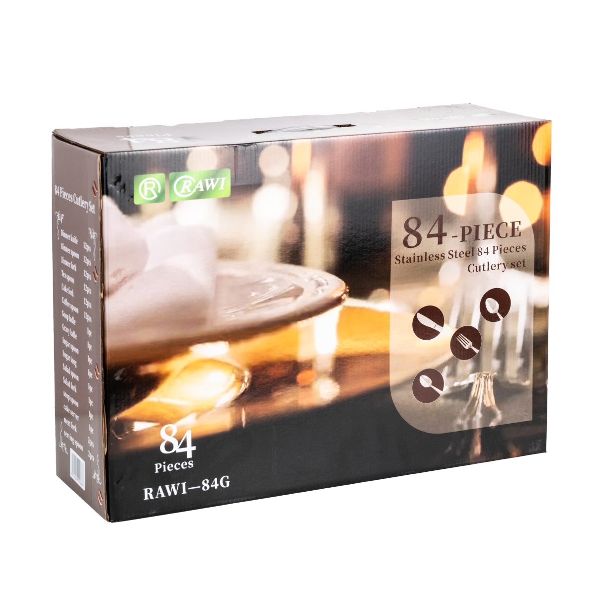 Set Tacâmuri RAWI 84 Piese din Inox, Cutie Elegantă din Lemn Roșu, 6764, trendysanitary.ro
