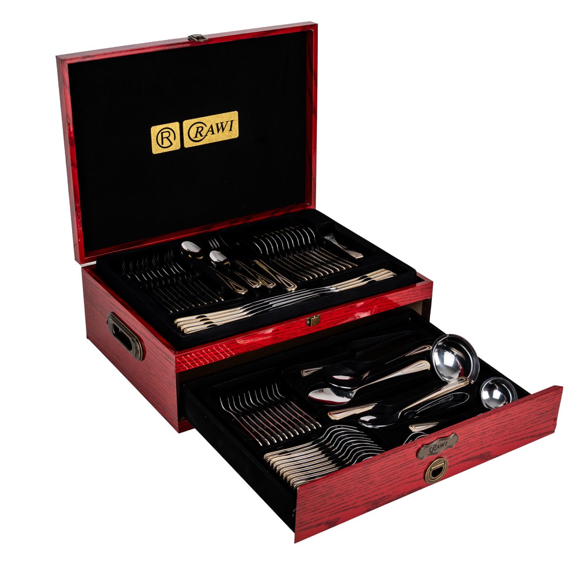 Set Tacâmuri RAWI 84 Piese din Inox – Eleganță Clasică într-o Cutie de Lemn Luxoasă, 1170, trendysanitary.ro