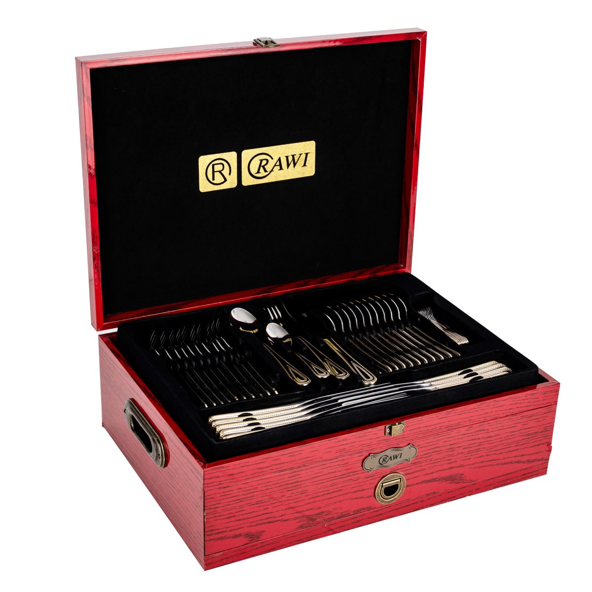 Set Tacâmuri RAWI 84 Piese din Inox – Eleganță Clasică într-o Cutie de Lemn Luxoasă, 8113, trendysanitary.ro