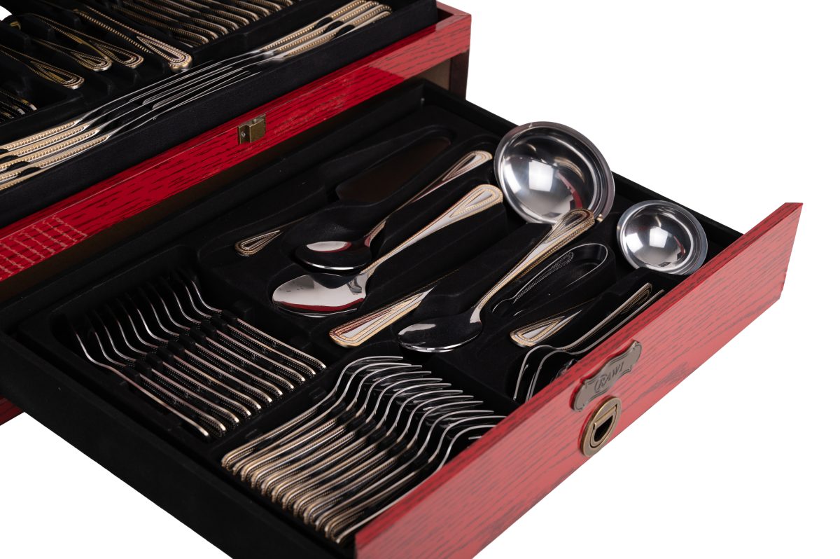 Set Tacâmuri RAWI 84 Piese din Inox – Eleganță Clasică într-o Cutie de Lemn Luxoasă, 5387, trendysanitary.ro