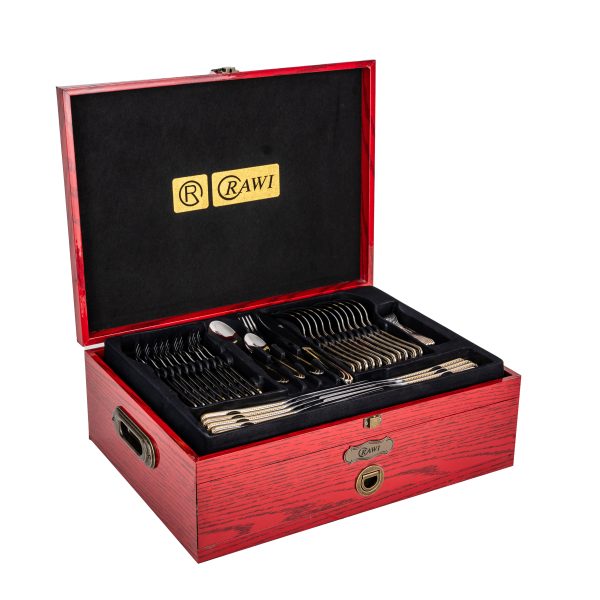 Set Tacâmuri RAWI 84 Piese din Inox – Eleganță Clasică într-o Cutie de Lemn Luxoasă, 7543, trendysanitary.ro