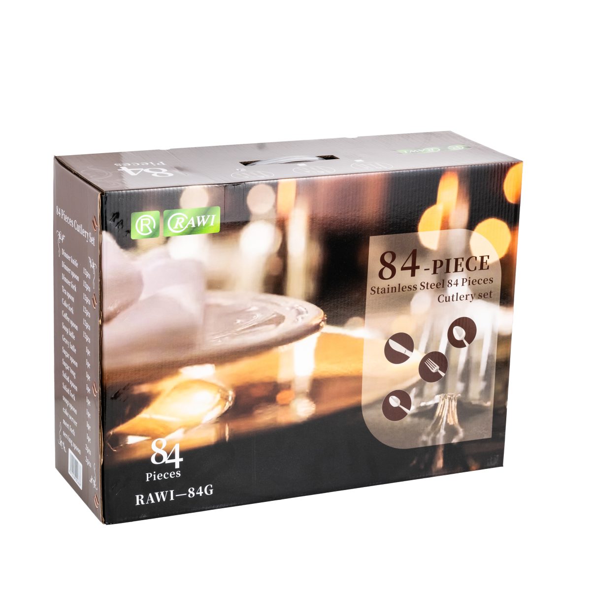 Set Tacâmuri RAWI 84 Piese din Inox – Eleganță Clasică într-o Cutie de Lemn Luxoasă, 9936, trendysanitary.ro