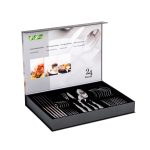 Set tacâmuri RAWI din inox 24 piese – Model Elegant cu detalii argintii, 1907, trendysanitary.ro