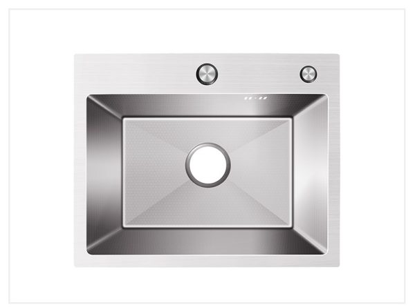 Chiuvetă Bucătărie din Oțel Inoxidabil SUS304, 600x450x200 mm, cu Dozator Săpun, Tocător din Lemn și Coș de Scurgere, 3770, trendysanitary.ro