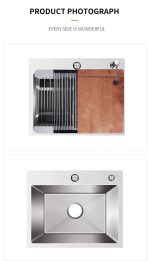 Chiuvetă Bucătărie din Oțel Inoxidabil SUS304, 600x450x200 mm, cu Dozator Săpun, Tocător din Lemn și Coș de Scurgere, 9353, trendysanitary.ro
