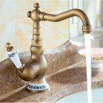 Set baterii baie TRENDY’S baterie cadă perete monocomandă + baterie lavoar medie, bronz antichizat cu broderie ceramică, 2259, trendysanitary.ro