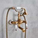 Set baterii baie TRENDY’S baterie cadă perete monocomandă + baterie lavoar medie, bronz antichizat cu broderie ceramică, 2075, trendysanitary.ro