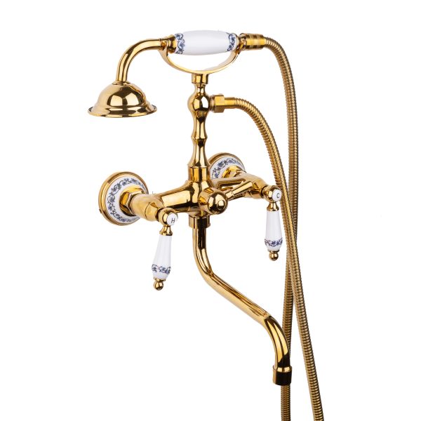 Baterie cada TRENDY’S, pipa lunga mobila, gold, cu broderie ceramica, 5525, trendysanitary.ro