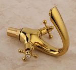 Set coloană de duș TRENDY’S cu 2 funcții + baterie lavoar dublă comandă, finisaj auriu (gold), montaj pe perete, 6747, trendysanitary.ro