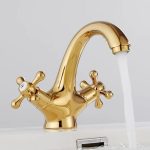 Set coloană de duș TRENDY’S cu 2 funcții + baterie lavoar dublă comandă, finisaj auriu (gold), montaj pe perete, 3551, trendysanitary.ro
