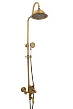 Set coloană duș TRENDY’S 3 funcții + baterie lavoar pe blat, finisaj bronz antichizat, 8799, trendysanitary.ro