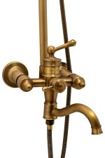 Set coloană duș TRENDY’S 3 funcții + baterie lavoar pe blat, finisaj bronz antichizat, 9467, trendysanitary.ro