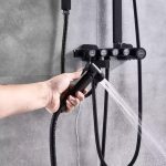 Set coloană de duș TRENDY’S cu hidromasaj, 5 funcții + funcție bideu + baterie lavoar, finisaj negru mat, 9242, trendysanitary.ro