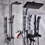 Set coloană de duș TRENDY’S cu hidromasaj, 5 funcții + funcție bideu + baterie lavoar, finisaj negru mat, 2817, trendysanitary.ro