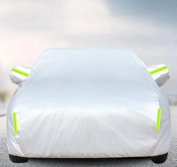 Husă Auto Aluminiu – Impermeabilă, Anti-UV, Anti-Praf și Zgârieturi, cu Fermoar și Benzi Reflectorizante, 4.5×1.7×1.5M, 5396, trendysanitary.ro