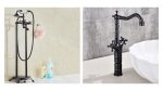 Set Baterii Baie – Baterie Cadă Freestanding Dublă Comandă Negru Mat + Baterie Lavoar Pe Blat Dublă Comandă, 1181, trendysanitary.ro