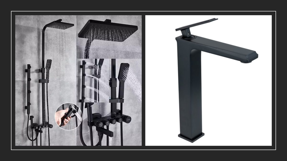 Set coloană de duș TRENDY’S cu hidromasaj, 5 funcții + funcție bideu + baterie lavoar, finisaj negru mat, 9240, trendysanitary.ro