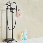 Set Baterii Baie – Baterie Cadă Freestanding Dublă Comandă Negru Mat + Baterie Lavoar Pe Blat Dublă Comandă, 6985, trendysanitary.ro