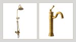 Set coloană duș TRENDY’S 3 funcții + baterie lavoar pe blat, finisaj bronz antichizat, 7341, trendysanitary.ro
