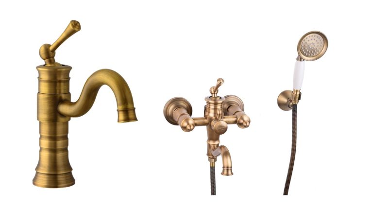 Seturi baie – baterii si chiuvete, Set baterie cada baterie cada, montare pe perete, bronz antichizat TRENDY’S+ baterie lavoar montare chiuveta baie, trendysanitary.ro