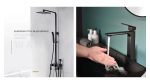Set coloană de duș TRENDY’S – 4 funcții + duș bideu, negru mat + Baterie lavoar TRENDY’S montare pe lavoar, negru mat, 9814, trendysanitary.ro