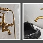 Set baterii baie bronz antichizat TRENDY’S – model cu broderie (cadă + lavoar montare pe blat), 9315, trendysanitary.ro