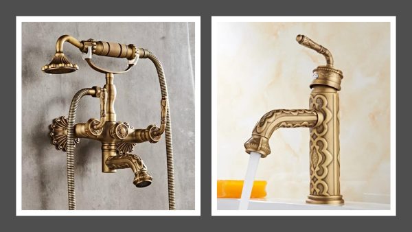 Set baterii baie bronz antichizat TRENDY’S – model cu broderie (cadă + lavoar), 4196, trendysanitary.ro