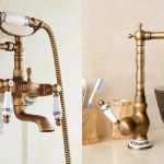 Set baterii baie TRENDY’S: baterie cadă perete monocomandă + baterie lavoar, bronz antichizat cu broderie ceramică, 8893, trendysanitary.ro