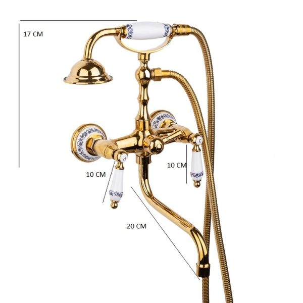 Baterie cada TRENDY’S, pipa lunga mobila, gold, cu broderie ceramica, 3529, trendysanitary.ro