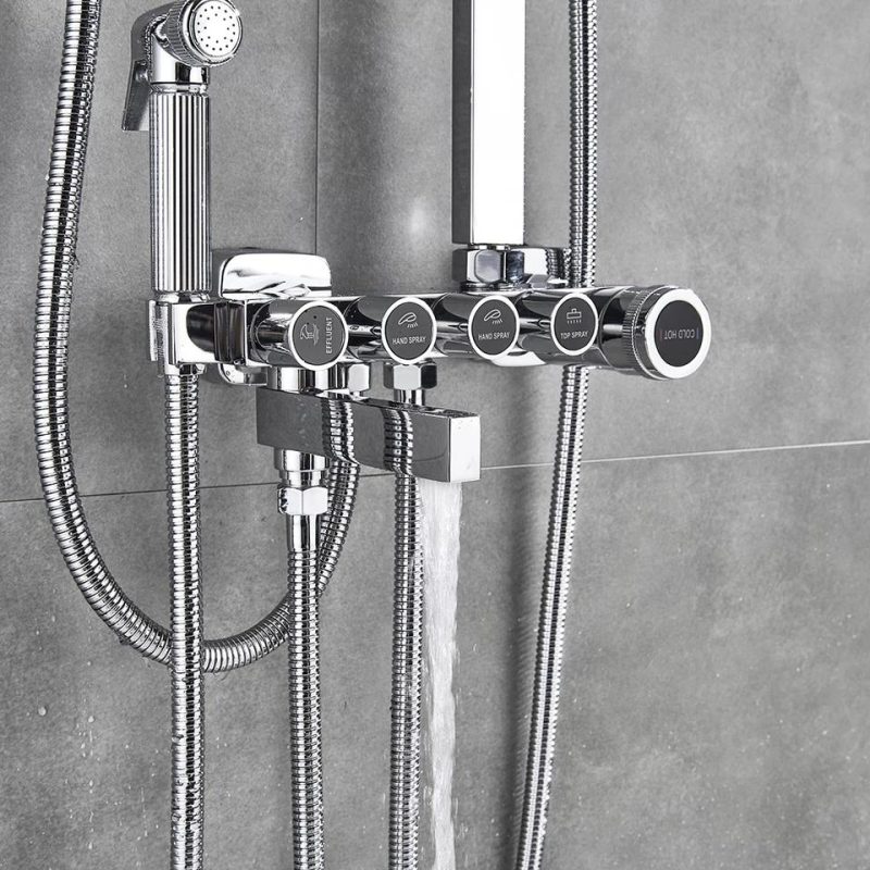 Uscatoare de maini, Set Coloană Duș TRENDY’S cu Hidromasaj, 5 Funcții + Funcție Bideu + Baterie Lavoar, Finisaj Cromat Lucios, trendysanitary.ro