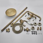 Set baterii baie bronz antichizat – coloană de duș TRENDY S cu broderie ceramică, baterie lavoar și baterie bideu, 4800, trendysanitary.ro